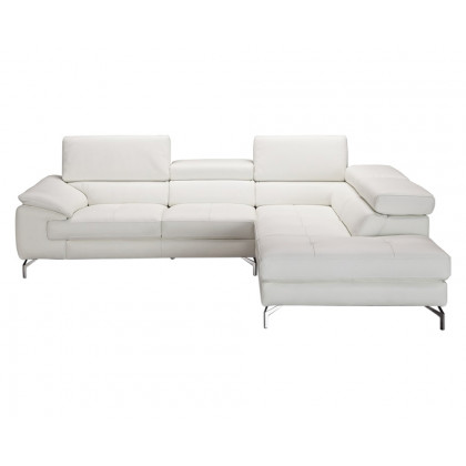 J&M Nila Premium Leather Sectional - Right Facing Chaise, White