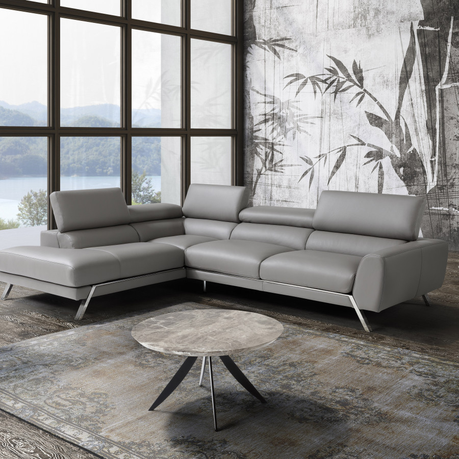 J&M Mood Gray Leather Sectional - Left Hand Facing, Gray