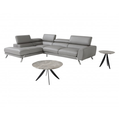 J&M Mood Gray Leather Sectional - Left Hand Facing, Gray