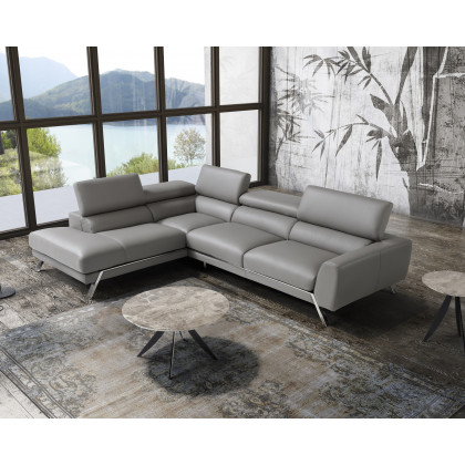 J&M Mood Gray Leather Sectional - Left Hand Facing, Gray