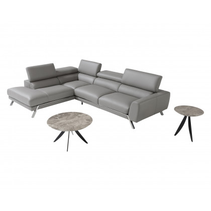 J&M Mood Gray Leather Sectional - Left Hand Facing, Gray