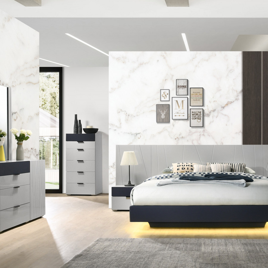 J&M Marsala King Bed - Light Gray/Navy