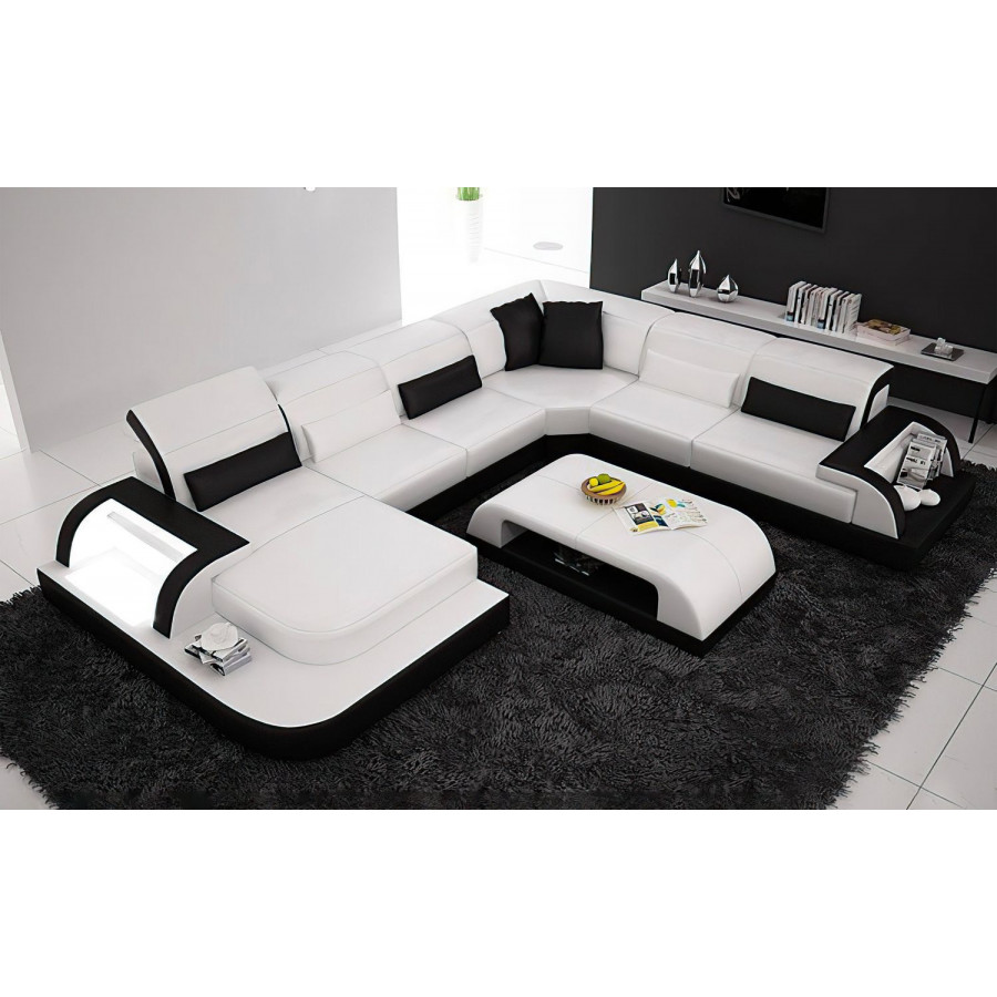 Jubilee Molinaro Left Hand Facing Sectional with Adjustable Headrest - White/Black, Bonded Leather