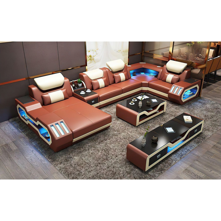 Jubilee Bigelow Left Hand Facing Sectional with USB Charger - Brown/Beige, Bonded Leather