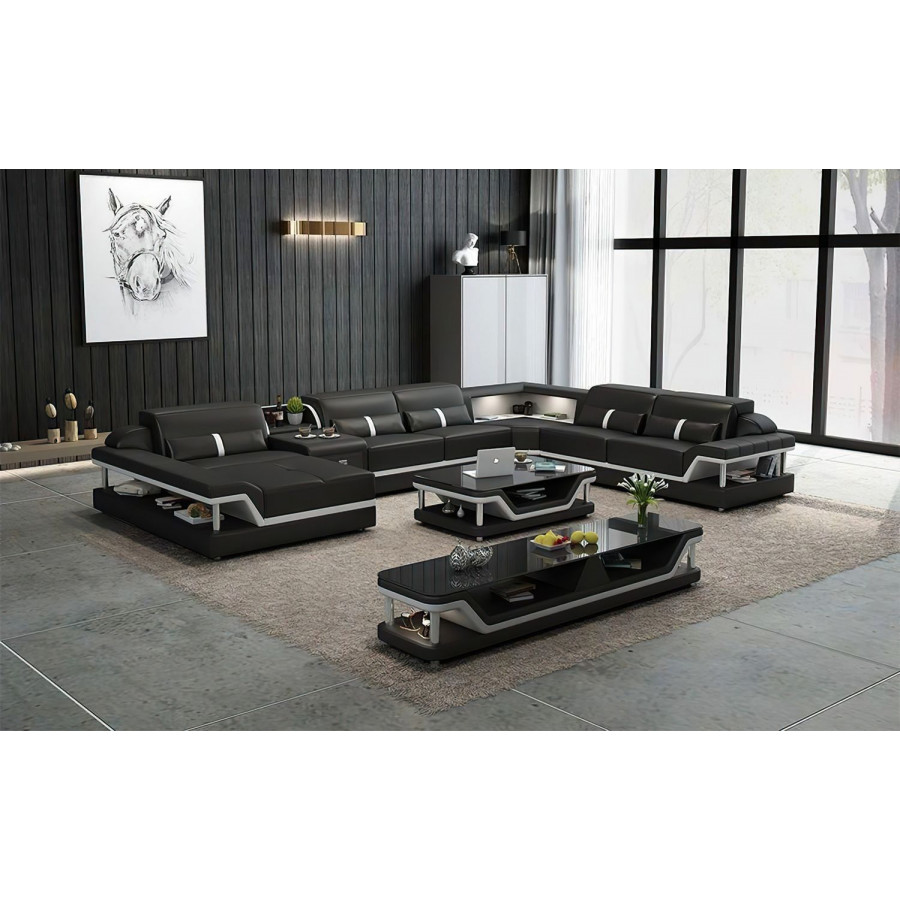 Jubilee Bewley Modern Left Hand Facing Sectional with Storage - Black/White, Bonded Leather