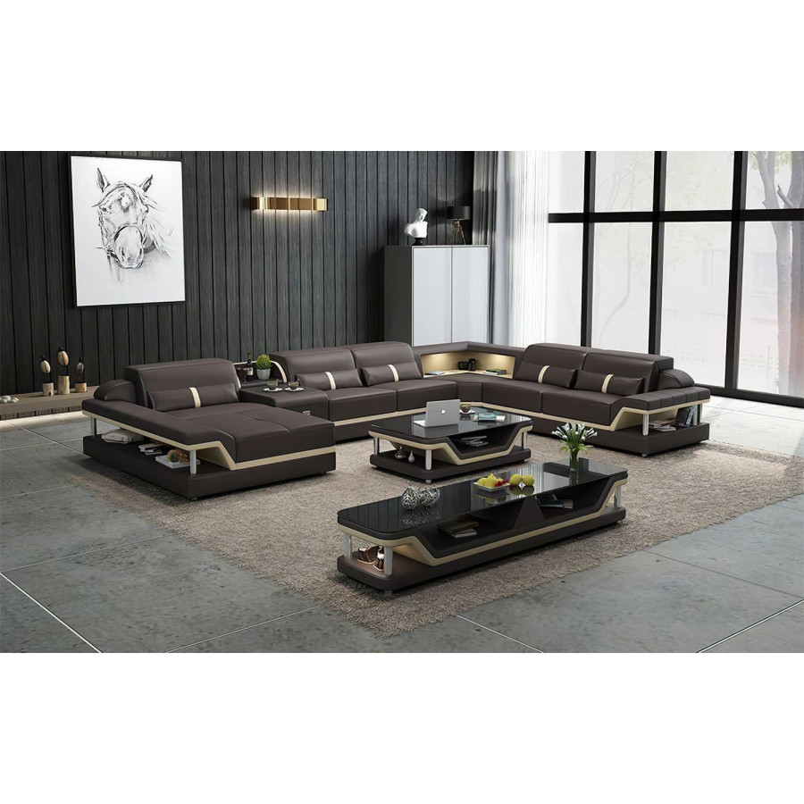 Jubilee Bewley Modern Left Hand Facing Sectional with Storage - Dark Brown/Beige, Bonded Leather