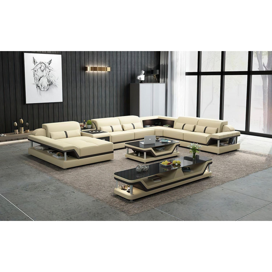 Jubilee Bewley Modern Left Hand Facing Sectional with Storage - Light Beige/Dark Brown, Bonded Leather