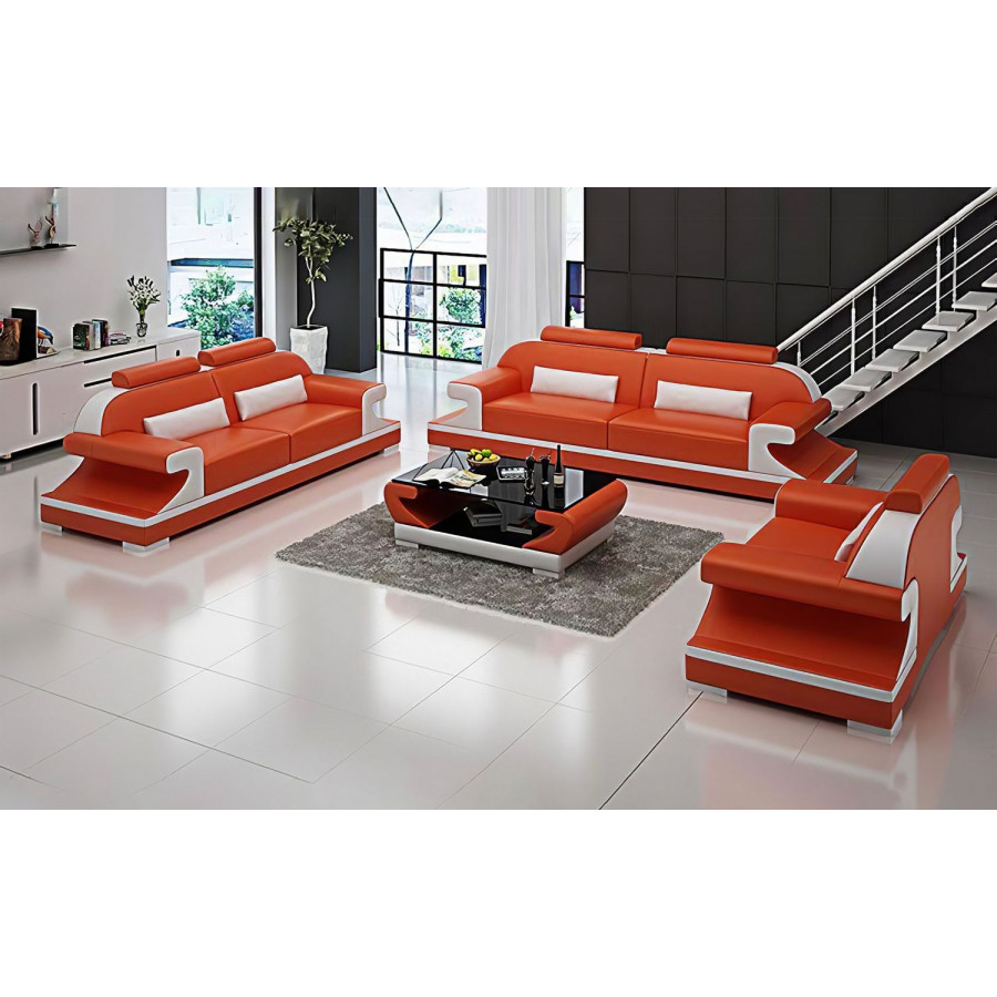 Jubilee Pantaleon Sofa Set with Shape Arm - Orange/White, Bonded Leather