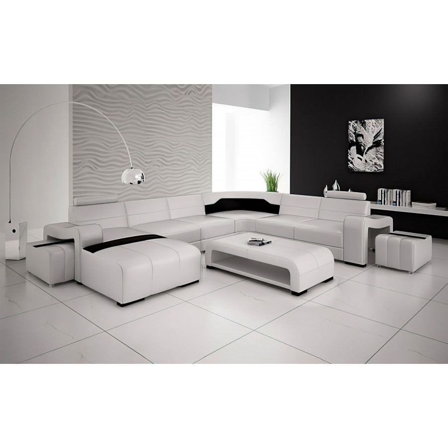 Jubilee Sunnydale Large Left Hand Facing Sectional with Ottomans - Black/White, Bonded Leather