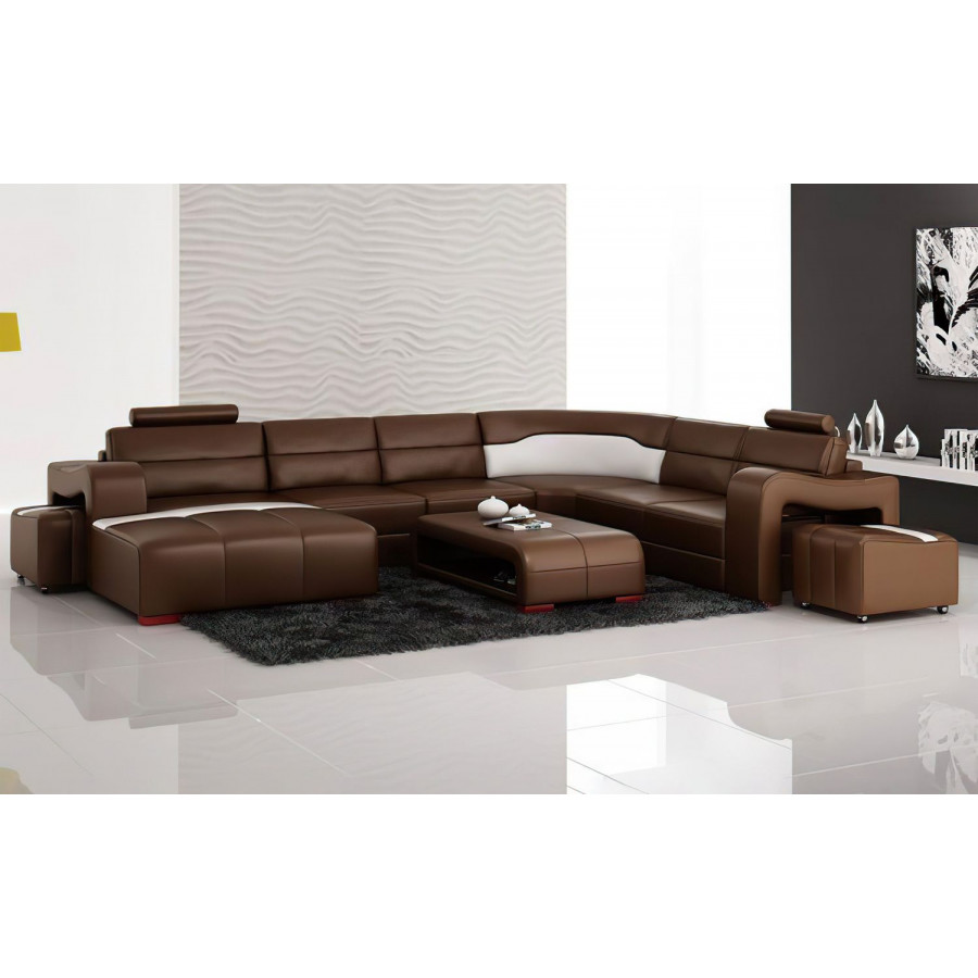 Jubilee Sunnydale Large Left Hand Facing Sectional with Ottomans - Brown/White, Bonded Leather