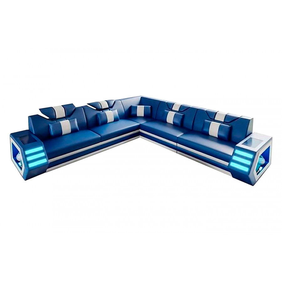Jubilee Mcmanu Modern Sectional with Led - Blue/White, Bonded Leather