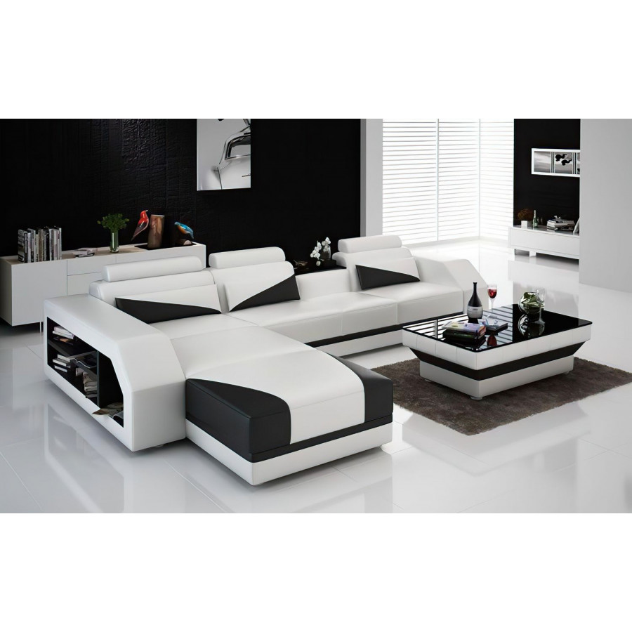 Jubilee Kopp Left Hand Facing Sectional with Storage - White/Black, Bonded Leather