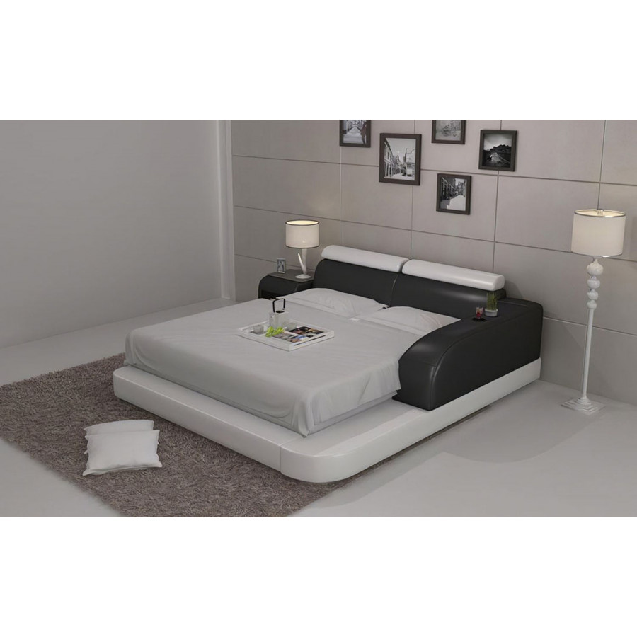 Jubilee Abilene Modern Queen Size Left Hand Facing Bed with Storage - White/Black, Bonded Leather