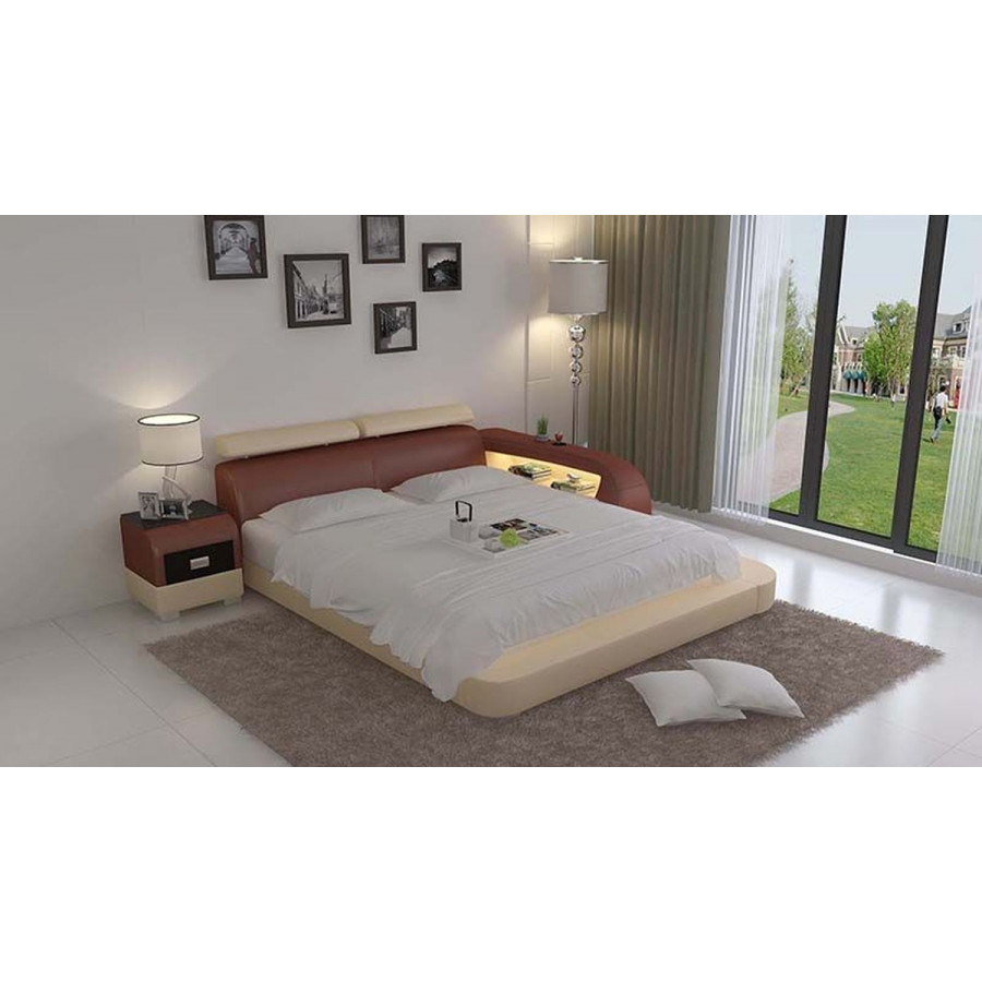 Jubilee Abilene Modern California King Size Right Hand Facing Bed with Storage - Beige/Brown, Bonded Leather