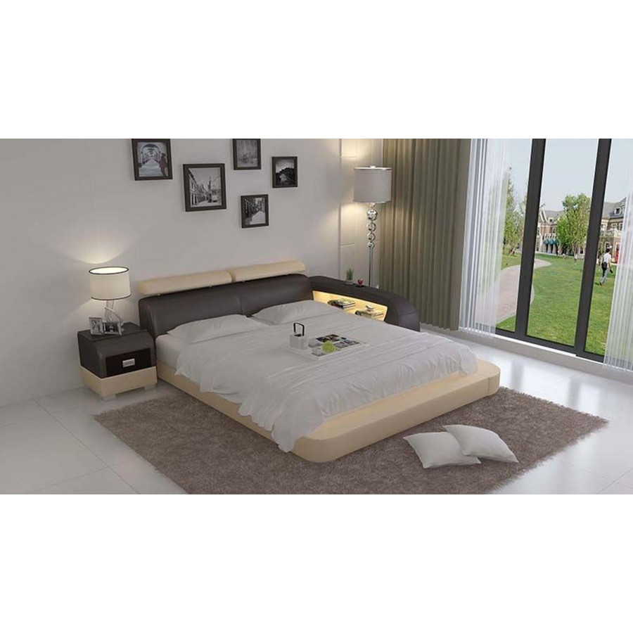 Jubilee Abilene Modern Queen Size Left Hand Facing Bed with Storage - Dark Brown/Beige, Bonded Leather