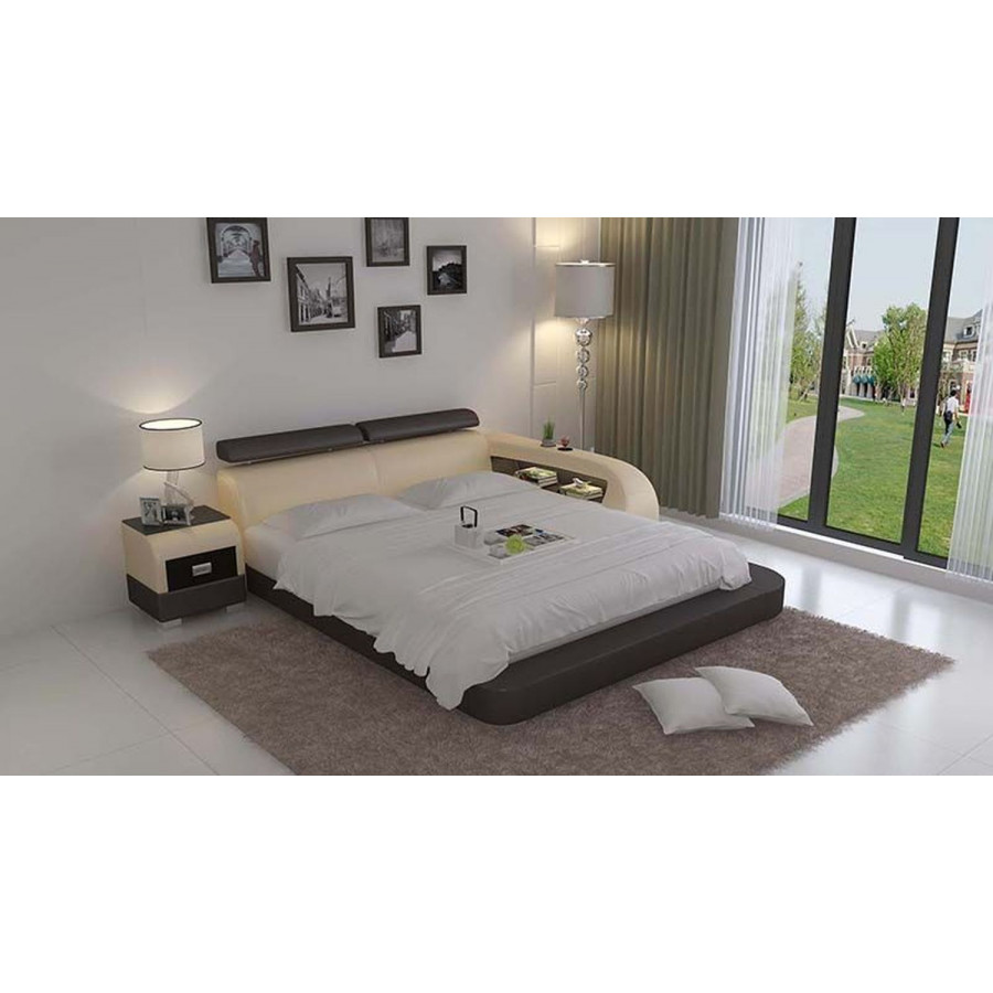 Jubilee Abilene Modern King Size Right Hand Facing Bed with Storage - Dark Brown/Beige, Bonded Leather
