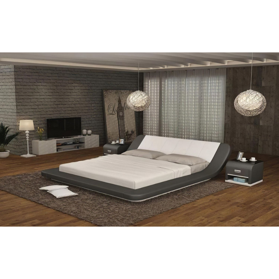 Jubilee Anette Modern California King Size Both Hand Facing Bed - Gray/White, Bonded Leather