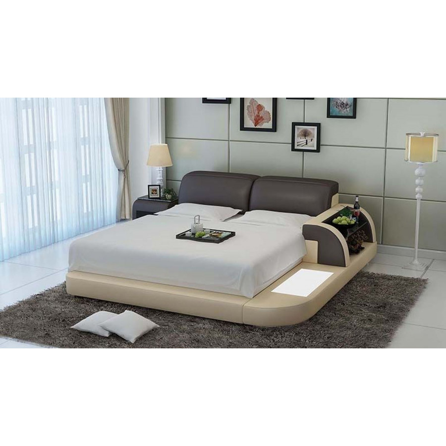 Jubilee Braided King Size Both Hand Facing Platform Bed with Storage - Beige/Dark Brown, Bonded Leather