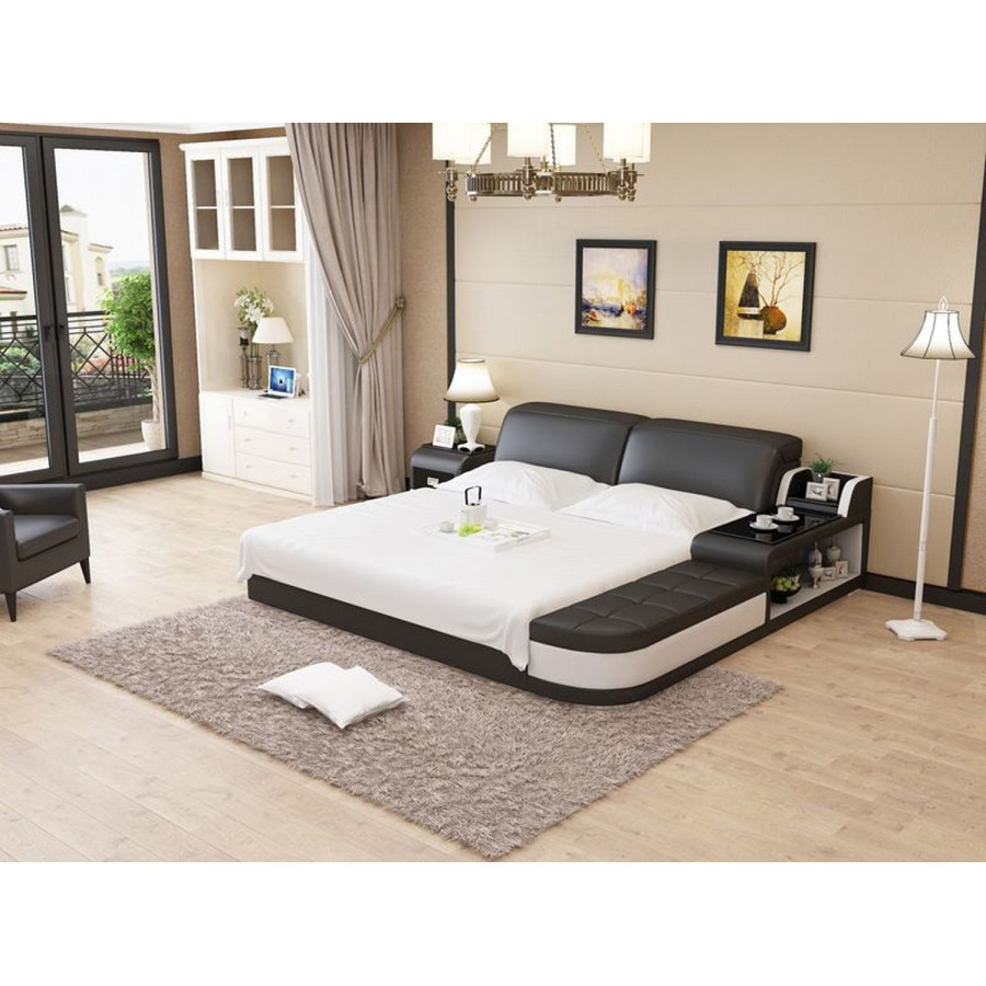 Jubilee Casun California King Size Right Hand Facing Bed with Storage - Black/White, Bonded Leather