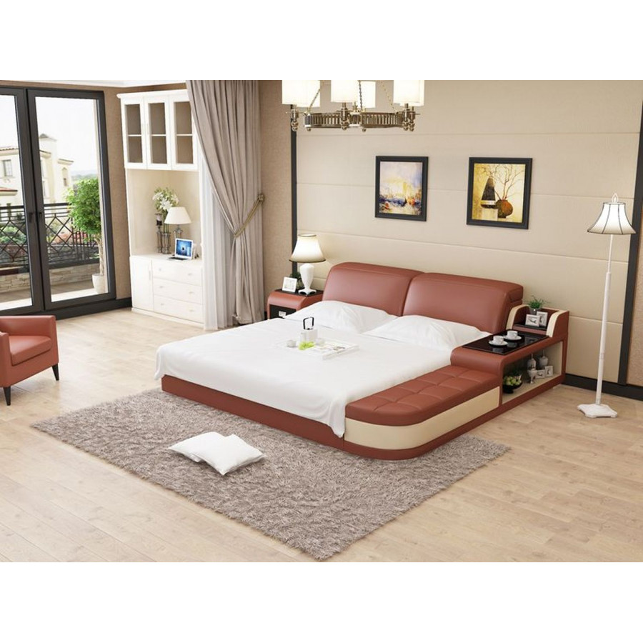 Jubilee Casun Queen Size Both Hand Facing Bed with Storage - Brown/Beige, Italian Top Grain Leather