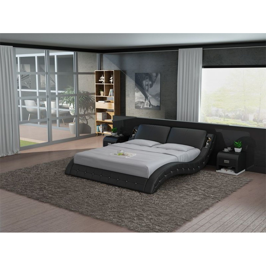 Jubilee Deskins Modern Tufted King Size Bed - Black, Bonded Leather