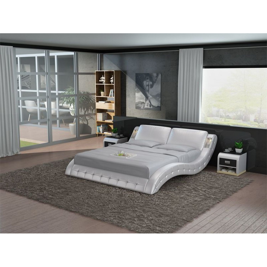 Jubilee Deskins Modern Tufted King Size Bed - White, Italian Top Grain Leather