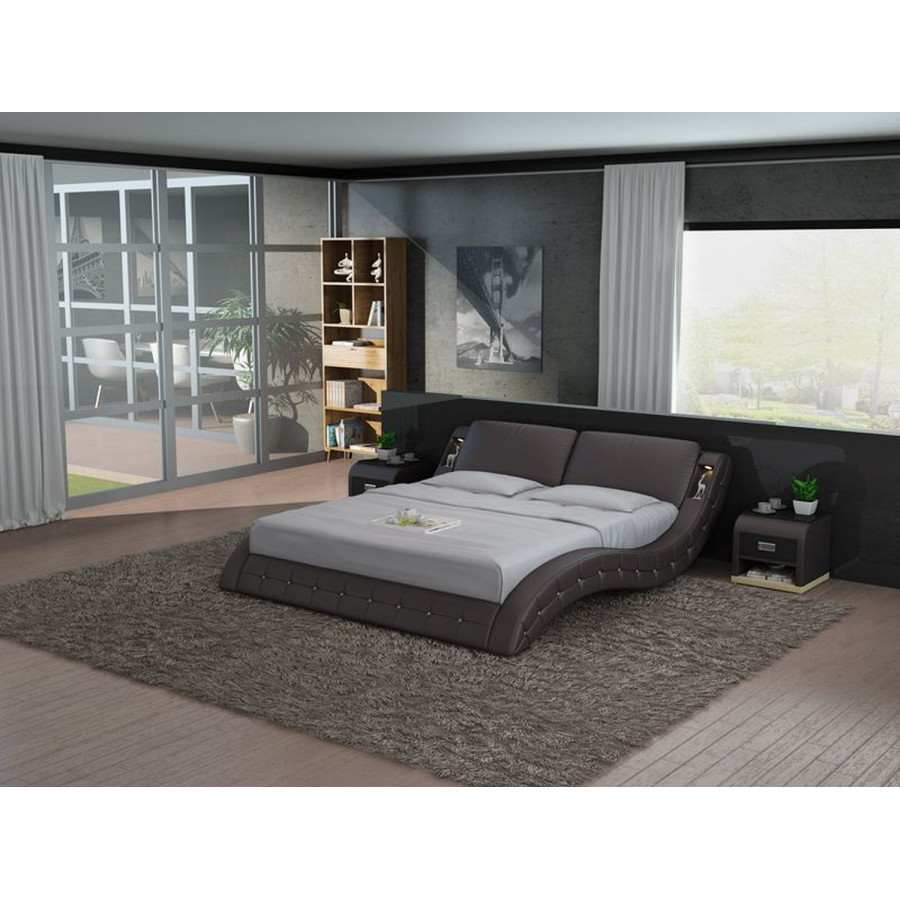 Jubilee Deskins Modern Tufted King Size Bed - Dark Brown, Bonded Leather