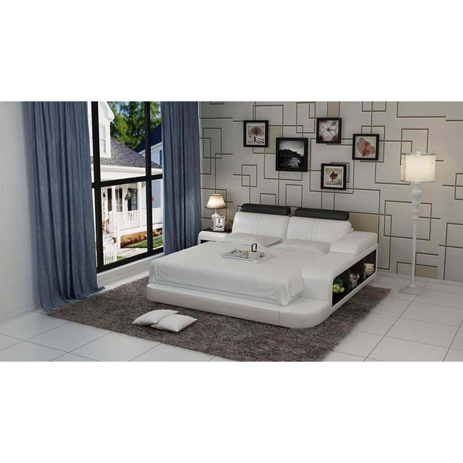 Jubilee Golden Queen Size Left Hand Facing Bed with 3 Storages - White/Black, Bonded Leather