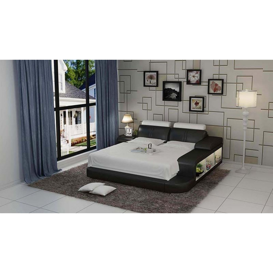 Jubilee Golden California King Size Right Hand Facing Bed with 3 Storages - Black/White, Bonded Leather