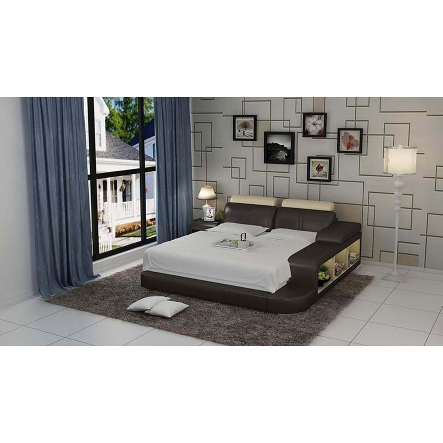 Jubilee Golden California King Size Both Hand Facing Bed with 3 Storages - Dark Brown/Beige, Bonded Leather