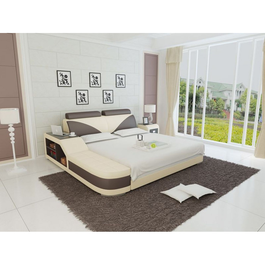 Jubilee Indira Queen Size Right Hand Facing Bed with Storage - Beige/Dark Brown, Bonded Leather