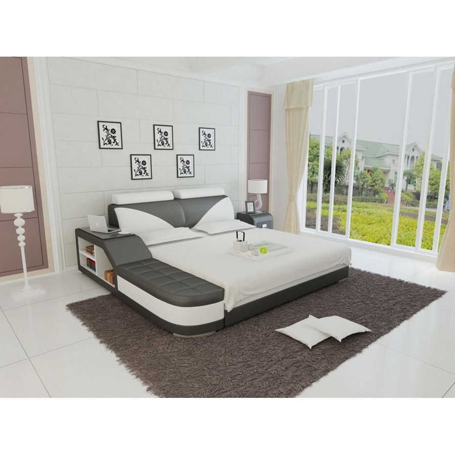Jubilee Indira King Size Both Hand Facing Bed with Storage - Black/White, Bonded Leather