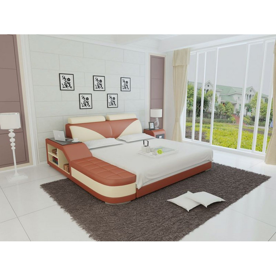 Jubilee Indira California King Size Left Hand Facing Bed with Storage - Brown/Beige, Bonded Leather