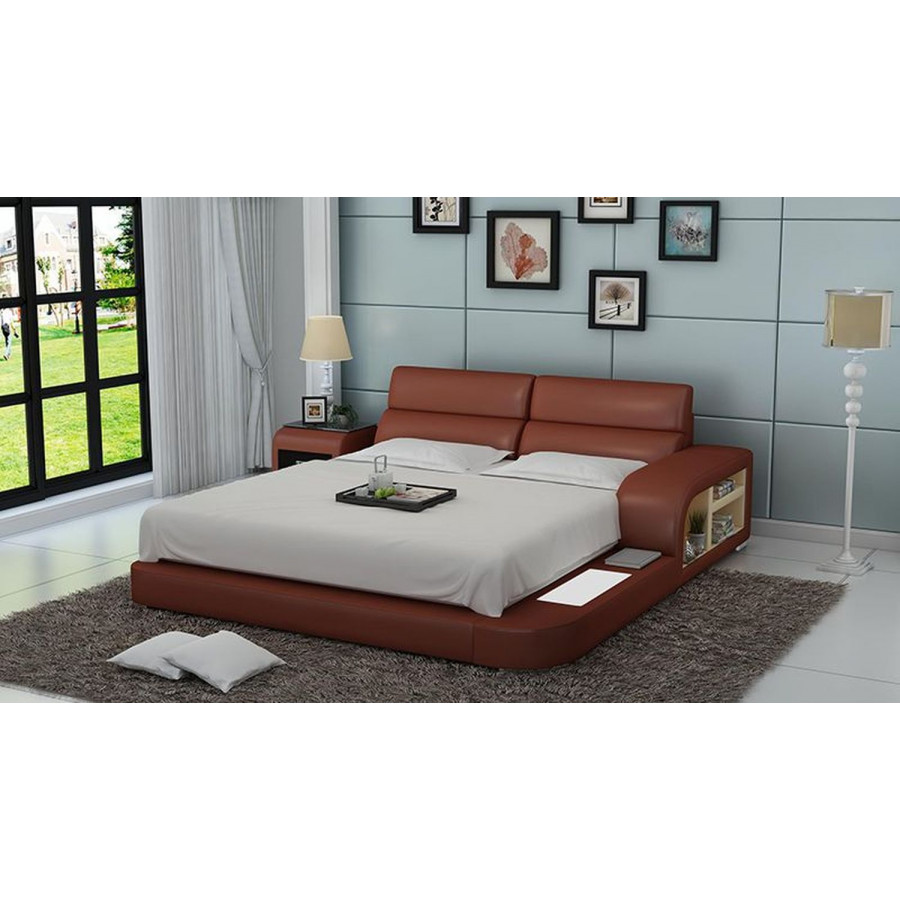Jubilee Jodi Queen Size Right Hand Facing Bed with Storage - Brown, Italian Top Grain Leather