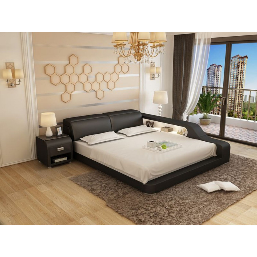 Jubilee Kreutzer Queen Size Right Hand Facing Bed with Storage - Black, Bonded Leather