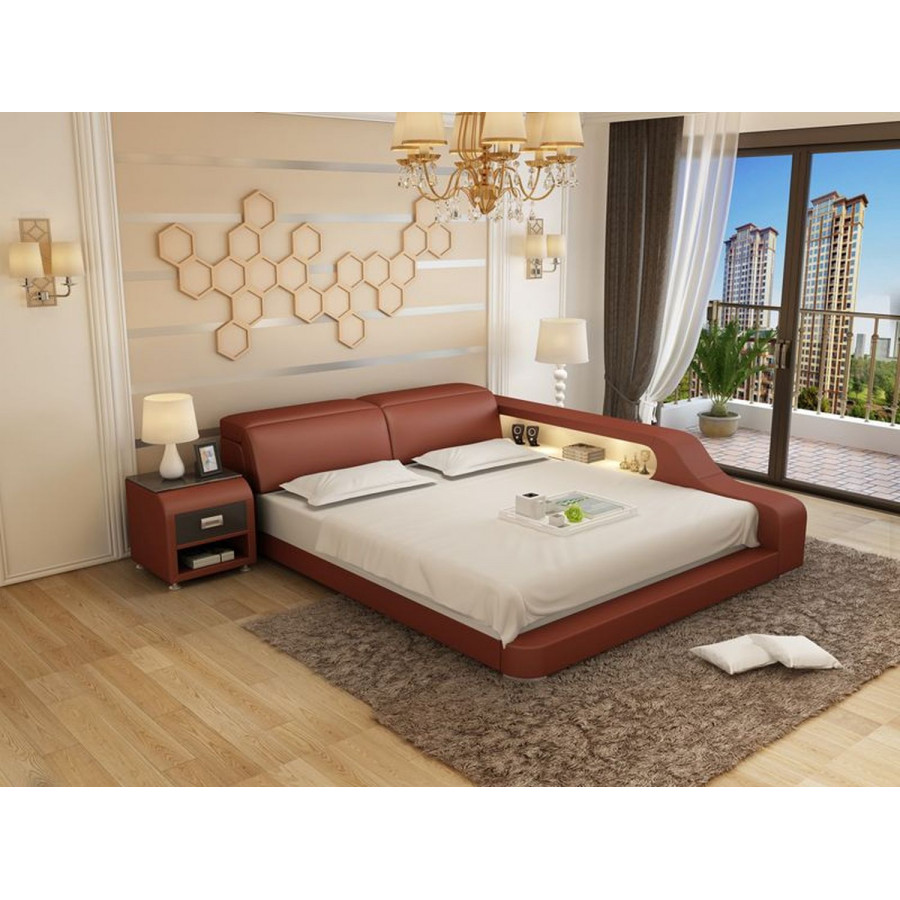 Jubilee Kreutzer Queen Size Right Hand Facing Bed with Storage - Brown, Bonded Leather
