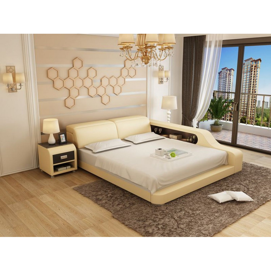 Jubilee Kreutzer California King Size Right Hand Facing Bed with Storage - Beige, Bonded Leather
