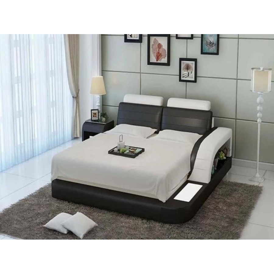 Jubilee Nathanson California King Size Both Hand Facing Bed with Storage - Black/White, Bonded Leather
