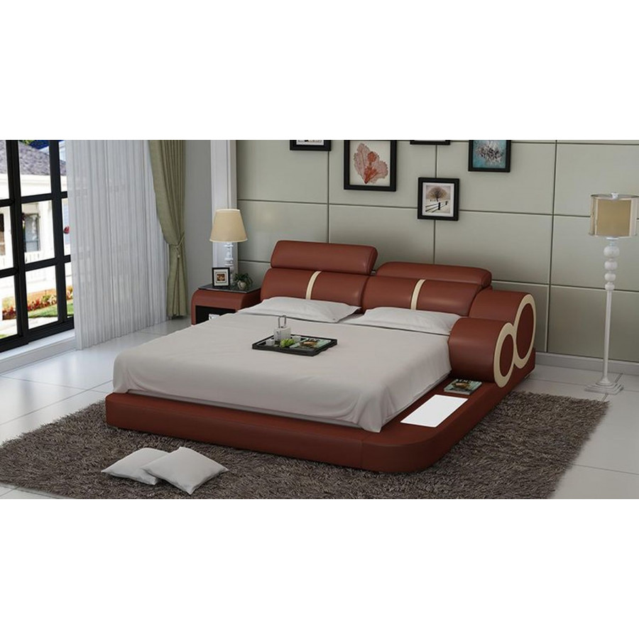 Jubilee Soleia Queen Size Right Hand Facing Bed with Adjustable Headrest - Brown/Beige, Bonded Leather