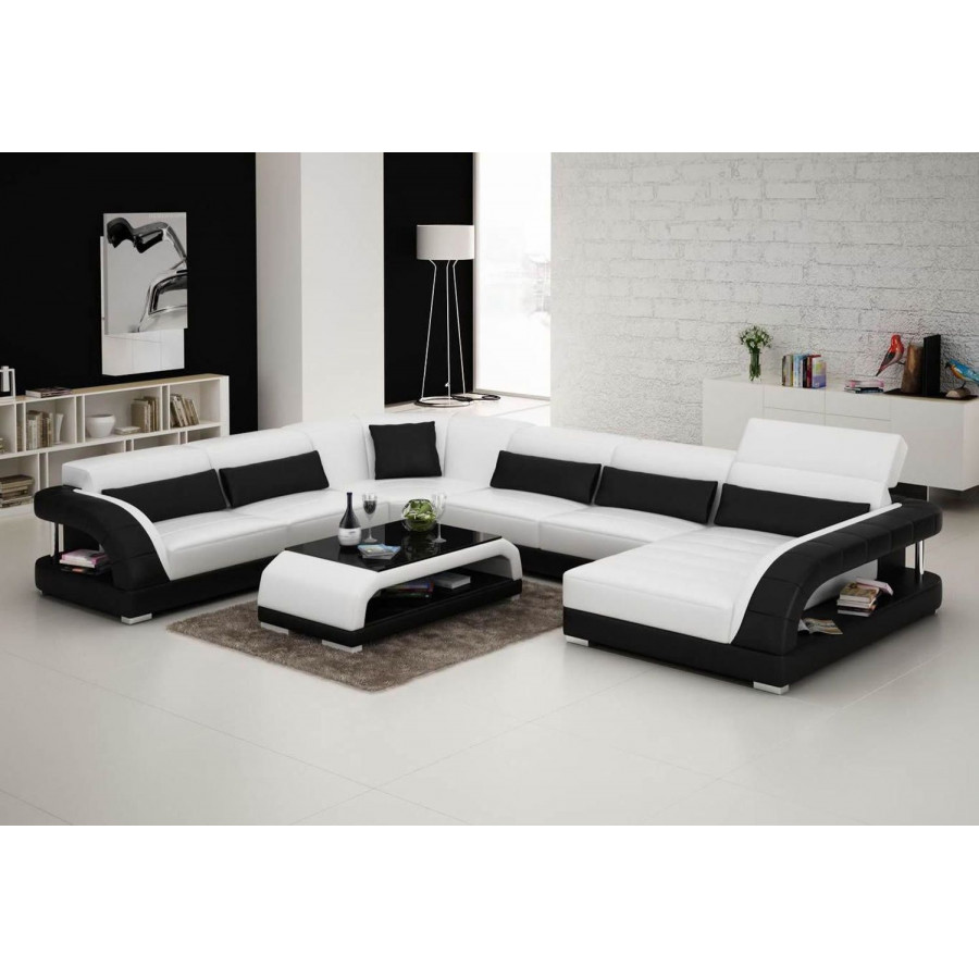 Jubilee Copenhagen Modern Left Hand Facing Sectional - White/Black, Italian Top Grain Leather