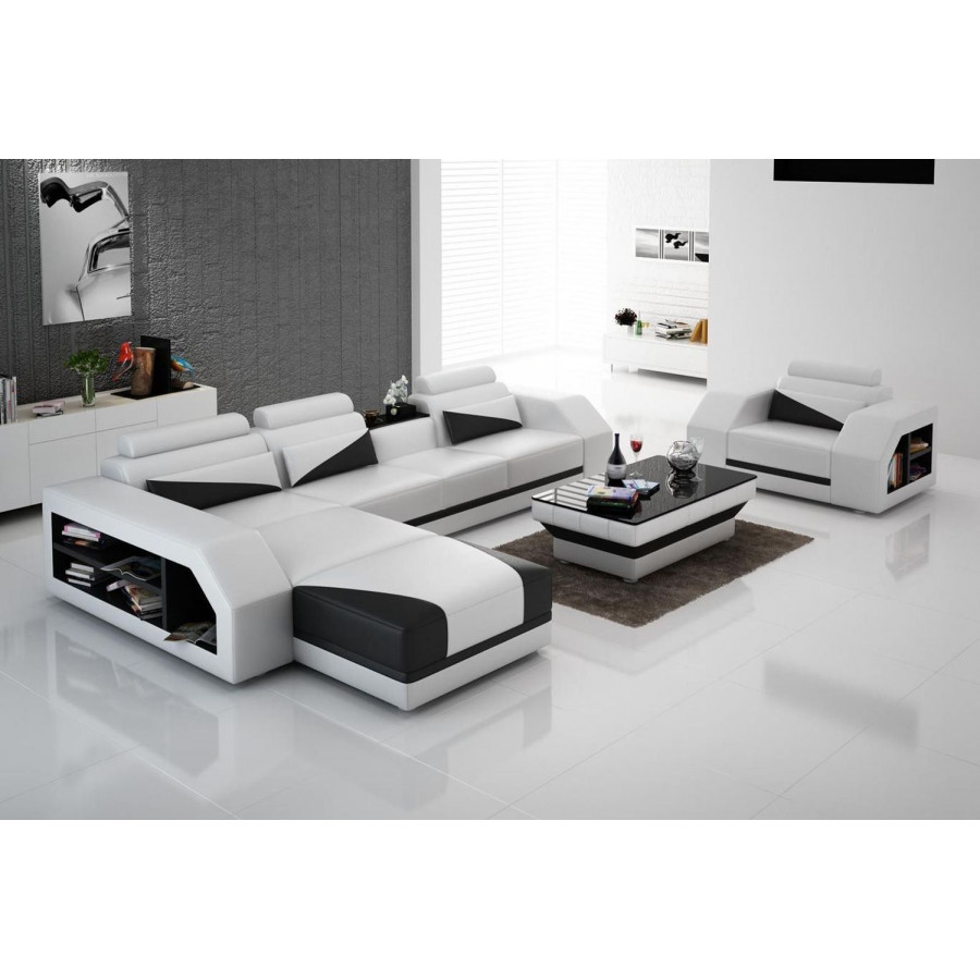 Jubilee Landy Right Hand Facing Adjustable Headrest Sectional - White/Black, Bonded Leather