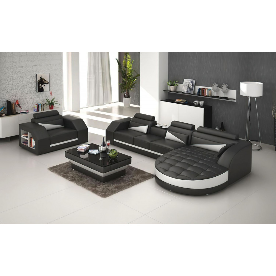 Jubilee Lonsdale Right Hand Facing Sectional with Shape Chaise - Black/White, Bonded Leather