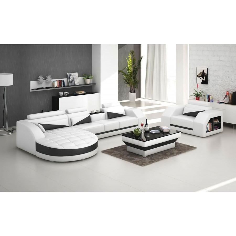 Jubilee Lonsdale Left Hand Facing Sectional with Shape Chaise - White/Black, Bonded Leather