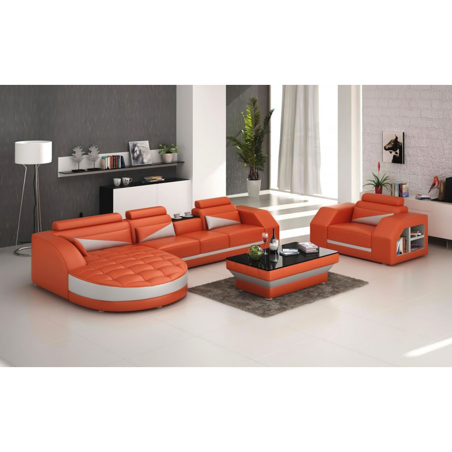 Jubilee Lonsdale Left Hand Facing Sectional with Shape Chaise - Orange/White, Bonded Leather