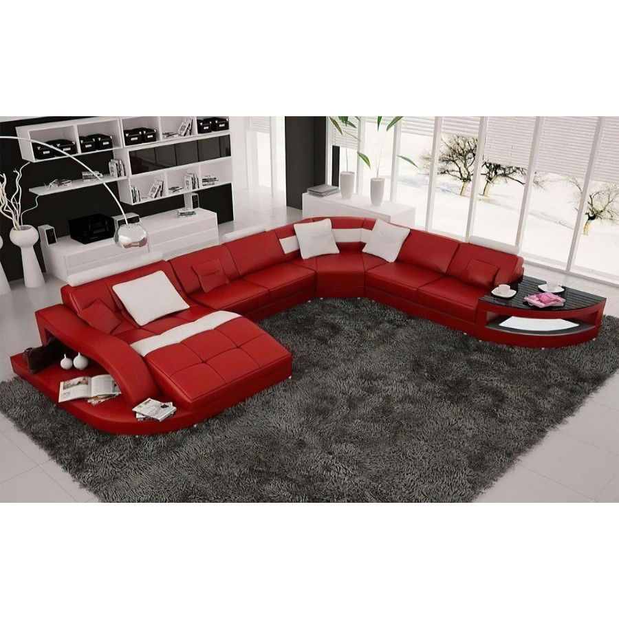 Jubilee Navasota Large Left Hand Facing Sectional with Shape Chaise - Red/White, Bonded Leather