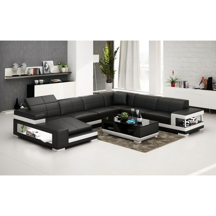 Jubilee Paramount Left Hand Facing Sectional with Led - Black/White, Bonded Leather