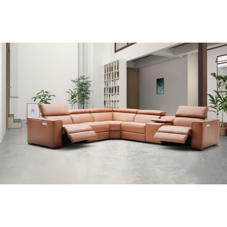 Jubilee Birt Sectional Sofa with Recliners - Brown, Italian Top Grain Leather