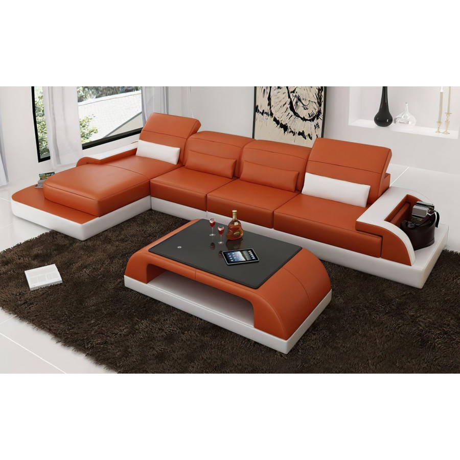 Jubilee Brosnan Left Hand Facing Sectional with Led - Orange/White, Bonded Leather