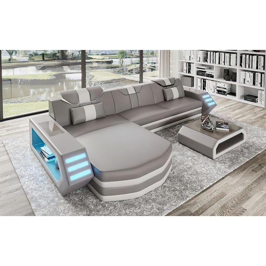 Jubilee Stebbins Modern Left Hand Facing Sectional with Chaise - Gray/White, Bonded Leather
