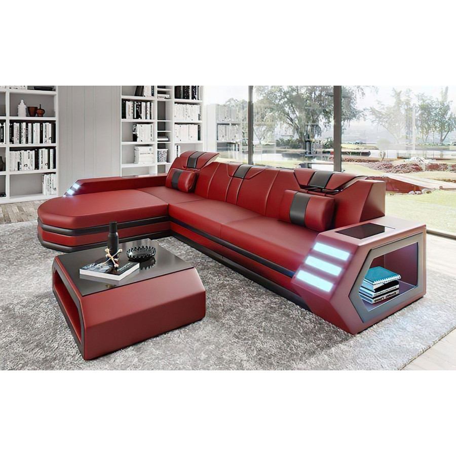 Jubilee Stebbins Modern Left Hand Facing Sectional with Chaise - Red/Black, Bonded Leather